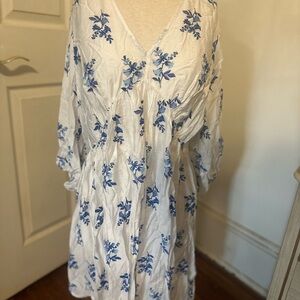 H&M White Dress with Blue Floral Design